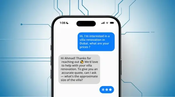 WhatsApp AI follow-up system responding to renovation enquiry