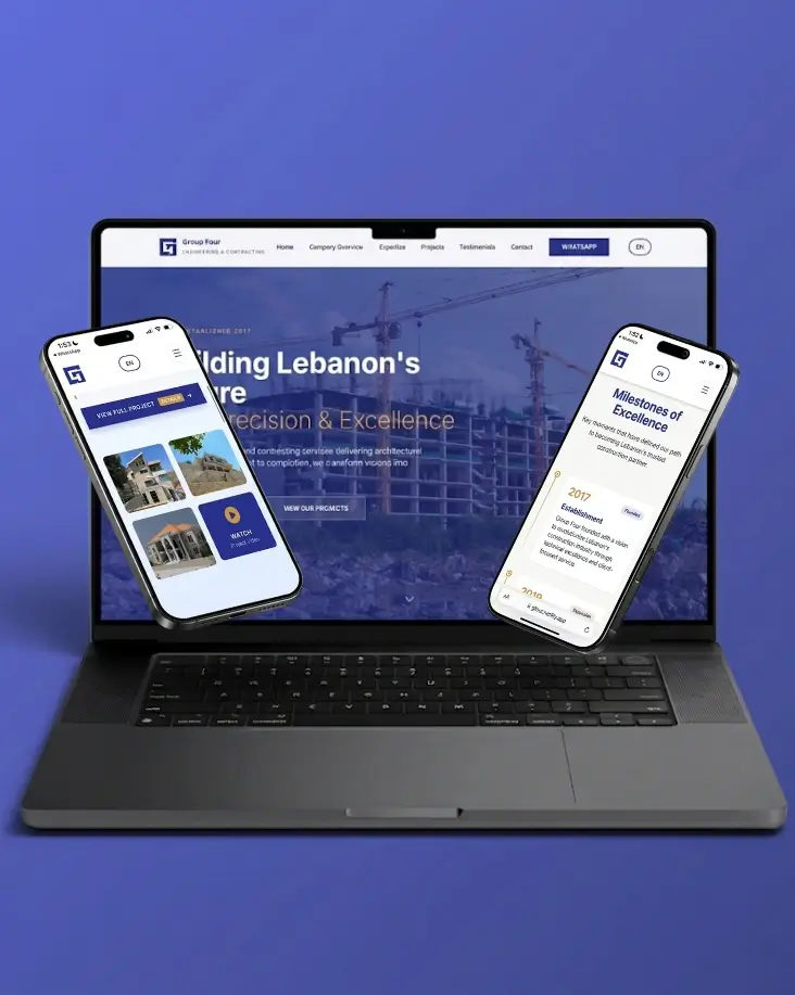 Group Four Engineering website built by RENO AI — contractor portfolio site ranking on Page 1 in Lebanon