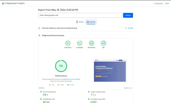 Group Four Engineering desktop PageSpeed score
