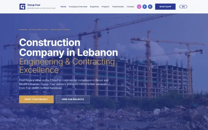 Construction company website built by Reno AI, annotated to show key conversion elements